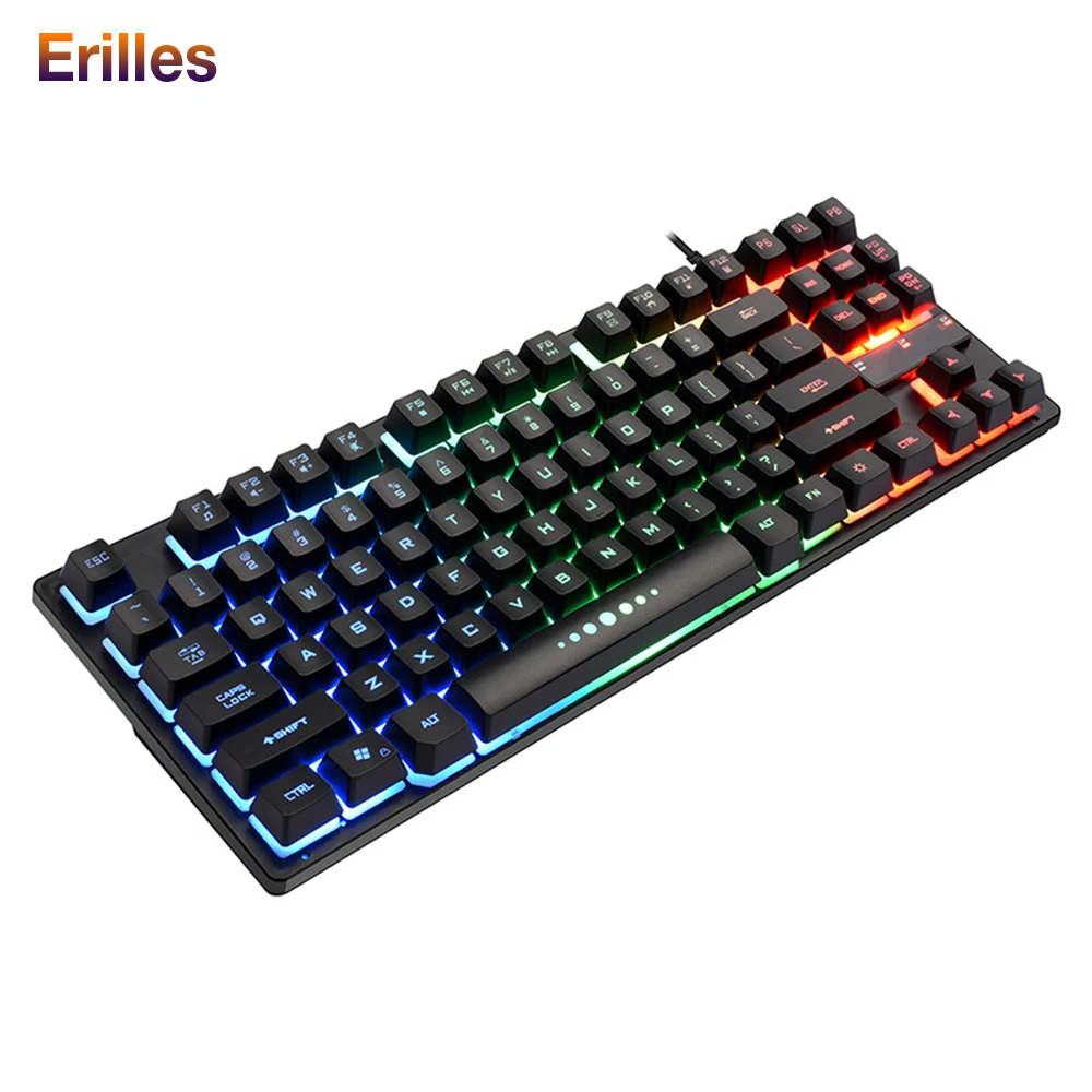 

Gamer Backlit Keyboard 87 Keys LED USB Wired Keypad Waterproof Computer Accessories Desktop Gaming Mechanical Keyboard Dota