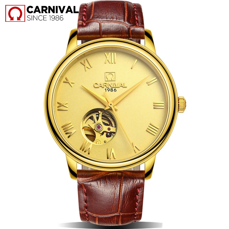

Skeleton Tourbillon Mechanical Watch Men Automatic Classic Gold Leather Mechanical Wrist Watches Reloj Hombre Luxury CARNIVAL