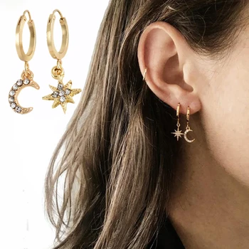 

2020 New Arrival Fashion Classic Geometric Women Dangle Earrings Asymmetric Earrings Of Star And Moon Female Korean Jewelry
