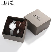 IBSO женские кварцевые часы с кристальным браслетом, роскошный браслет из розового золота, женские часы с круглым циферблатом, ювелирный набор, подарок для женщин