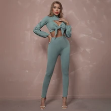 

Sesidy Women Streetwear 2 Two Pieces Sets 2022 Winter Sexy Long Sleeve Hollow Out Top Full Pants Fashion Club Party Outwear Sets