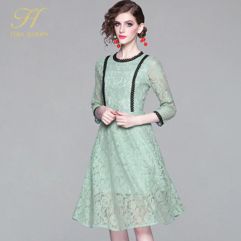 H Han queen Новое поступление Vestidos осеннее кружевное платье модное винтажное открытое роскошное элегантное тонкое женское вечернее платье для работы