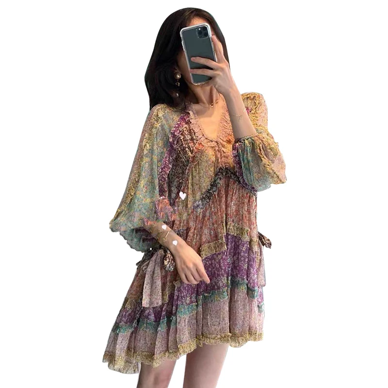 TWOTWINSTYLE Elegant Printed Hit Color Dress For