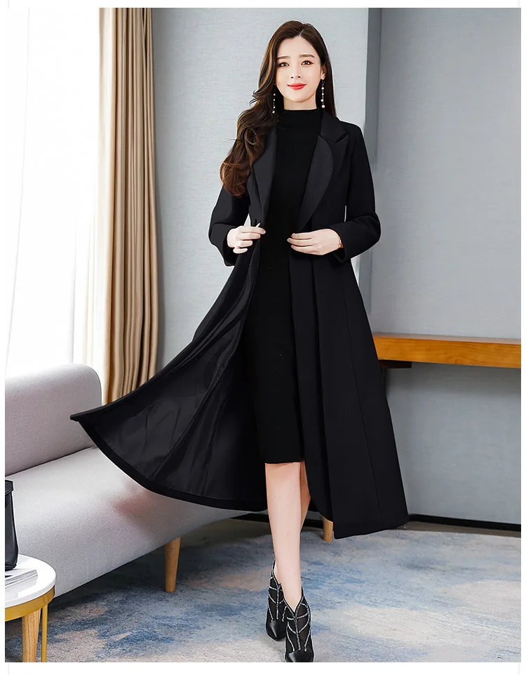 Замечательный-образный M5812-Long Элегантный Slim Fit откидные шерстяное пальто с воротником шерстяное пальто