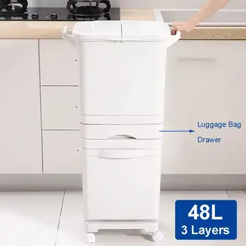 

45/ 48L Wet Dry Separation Garbage Can Pedal Storage Large Double Layers Trash Can Kitchen Waste Household Waste Bin 2/3 Layers