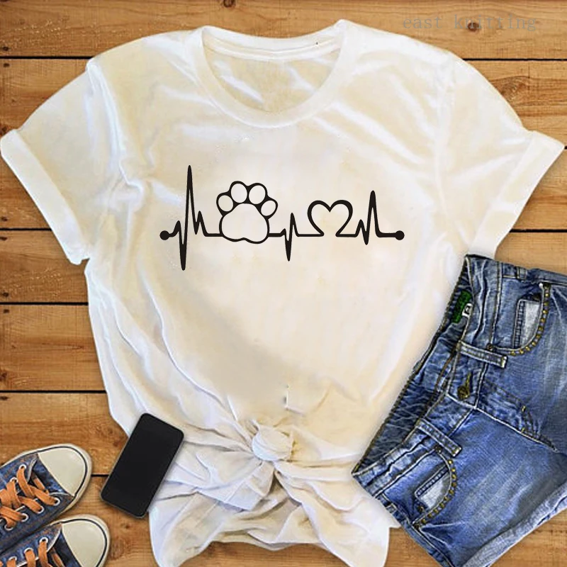 

Heartbeat Lifeline dog cat foot Women tshirt Halajuku Casual Funny t shirt For Unisex Lady Girl Top Tees Hipster drop shipping