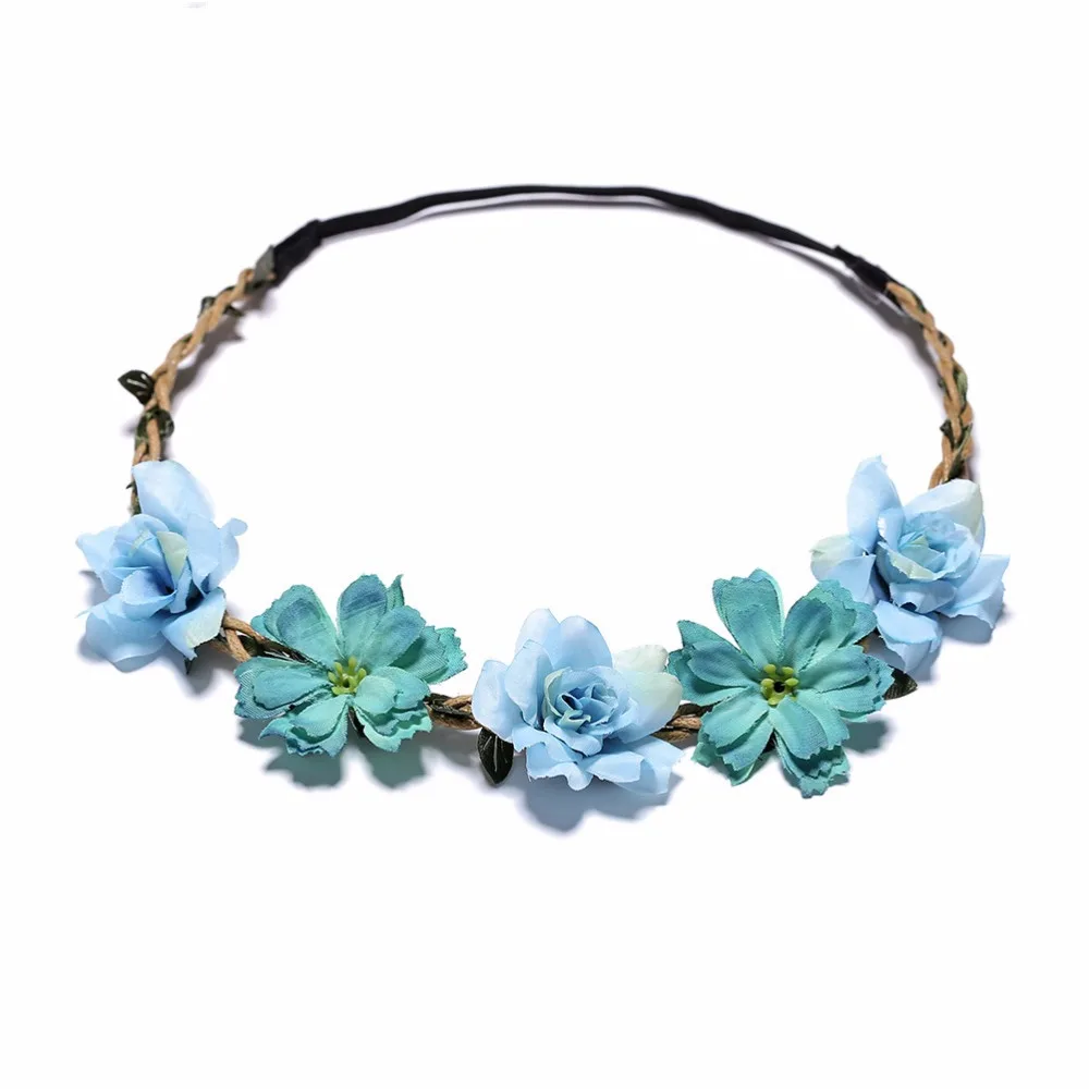 Bride Flower Crown Hairband  Rope Wedding Floral Headband Garland Girl  Wreath Elastic Hair Accessories Party Cosplay Headpiece