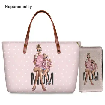 

Nopersonality Pink Super Mom Print Handbag Set Casual Large Capacity Top-handle Bag Purse for Women Luxury Mother Shoulder Bags