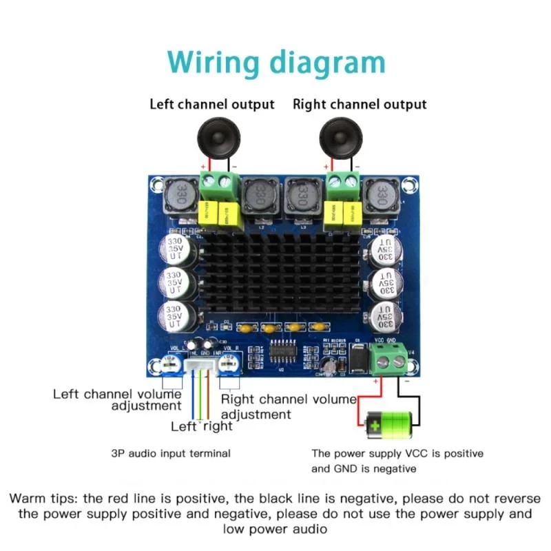 

120*2W XH-M543 High Power Digital Power Audio Amplifier Module TPA3116D2 Amplificador DIY Module Two-channel Stereo DC12-26V