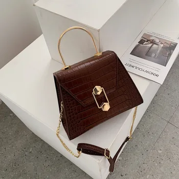 

Vintage Crocodile Pattern Leather Crossbody Bags For Women 2020 With Metal Handle Shoulder Messenger Bag Fashion Chain Handbag