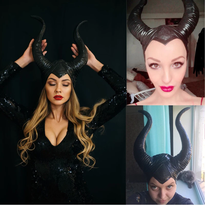 Maleficent: любовница зла головной убор маска косплей реквизит унисекс Хэллоуин Черная Королева головной убор рога шляпа