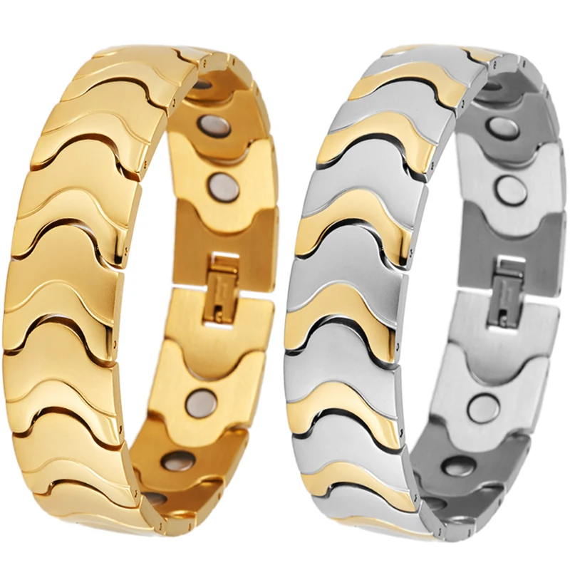 Stainless Steel Bracelets Stainless Steel Jewelry Magnetic Bracelets 16MM Gold Color Stainless Steel Mens Magnetic Therapy Bracelets For Arthritis Pain Relief and Carpal Tunnel Bracelet for Men