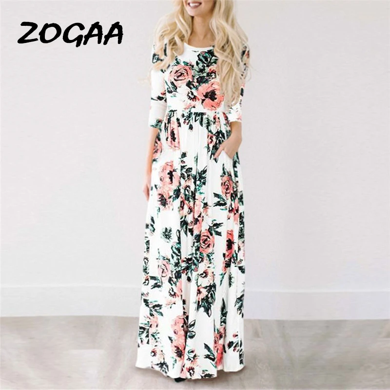 

ZOGAA Floral Print Summer Long Dress Elegant Long Sleeve Beach Dress Autumn Casual Maxi Dress Plus Size Vestidos De Fiesta XXXL