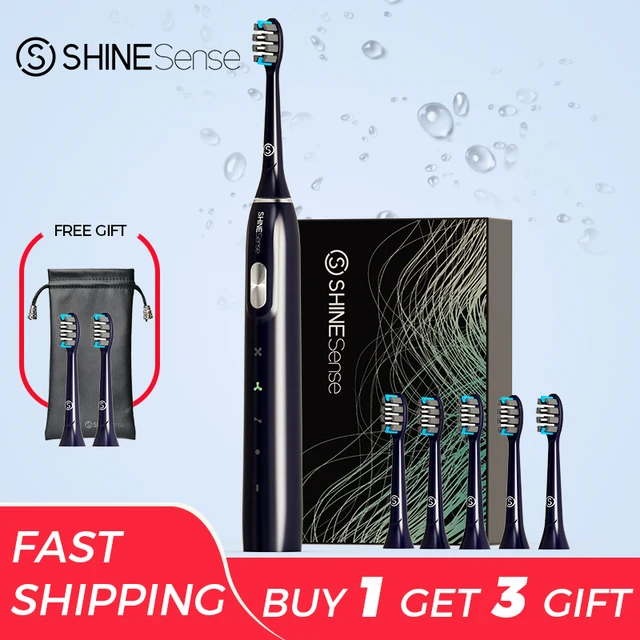 ShineSense Electric Sonic Toothbrush STB800 USB Rechargeable Adult Waterproof Electronic Tooth 8 Brushes Replacement Heads BE 6xHD