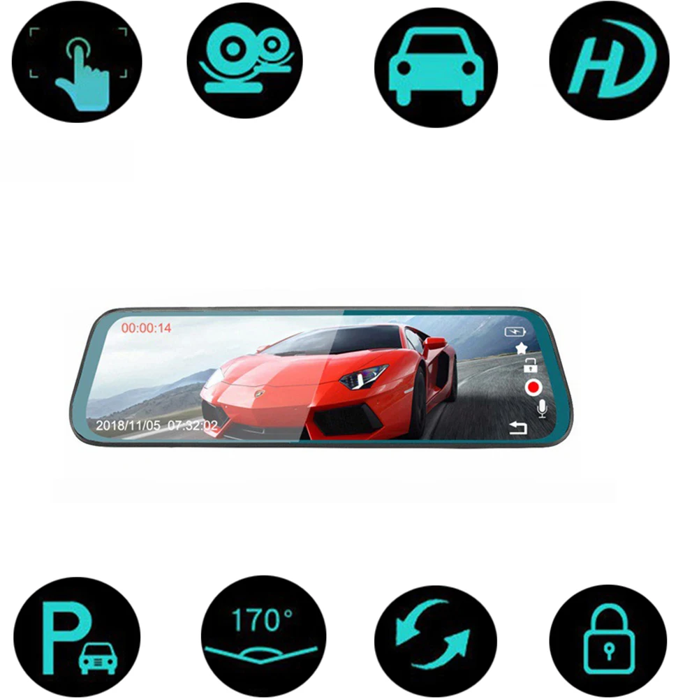 

9.66 Inch Car 1080P Front Rear reversing visual Recording Dash Camera Parking Monitoring Night Vision Driving