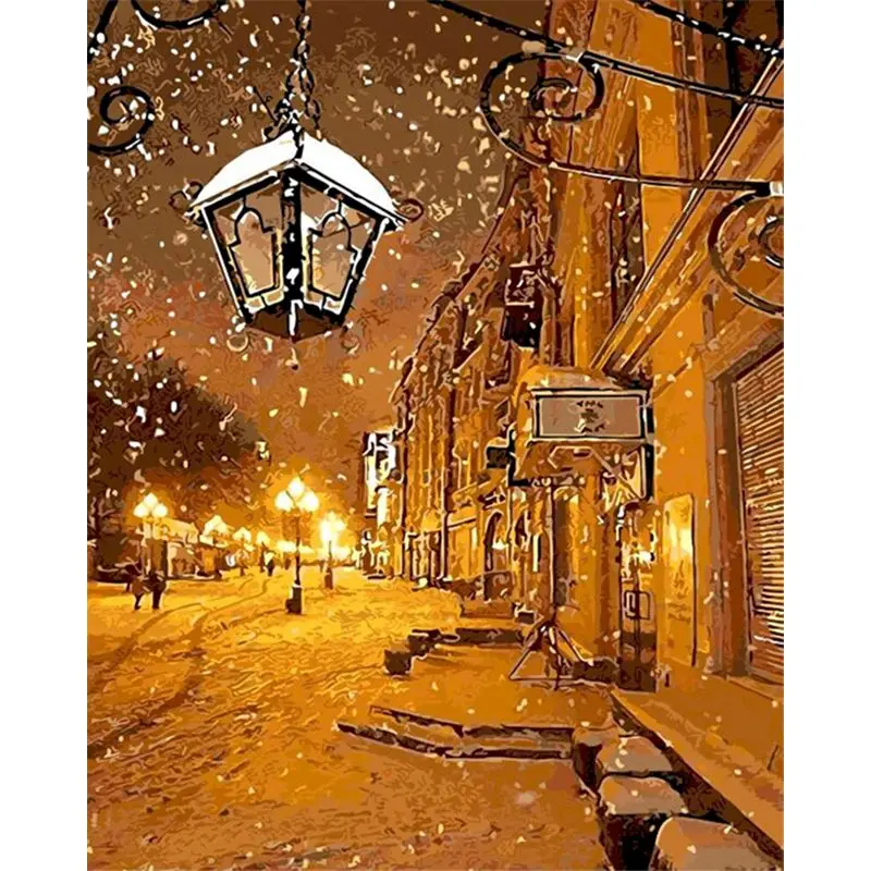 

RUOPOTY Frame Old Castle of Winter Snow Landscape DIY Painting By Numbers Handpainted Oil Paint Home Wall Art Picture For Decor