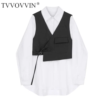 

Korea 2020 new spring vest fashion women clothes turn-down collar full sleeves single breasted shirt female blouse WK61100
