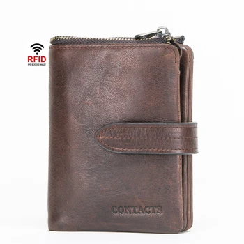 

Fashion men's leather wallet Vintage crazy horse leather men's wallet multi-function leather buckle wallet 2019 new coin purse