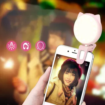 

Selfie Ring Light LED Rechargeable Clip on Ring Light with 3 Brightness 32 Bulbs Mini USB Fill Light for Makeup Phone
