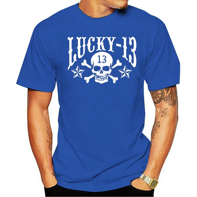 

Lucky 13 Goth Punk Skull Mens Black T Shirt Tees Brand Clothing Funny T Shirt Top Tee High Quality Casual Printing Tee