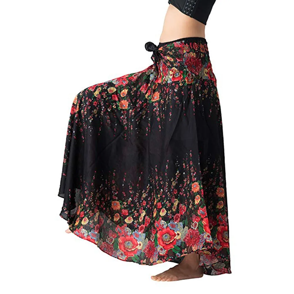 Новые модные юбки женские длинные в стиле хиппи бохо цыганские цветы эластичный Цветочный Пояс юбка длинная юбка Z4 - Цвет: H