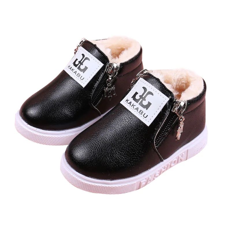 Black Girls Fashion Snowfield Booties Children Winter Comfort Soft Plush Martin Boots Kids Cute Solid Warm Cotton Flat Short Boot - Цвет: Black