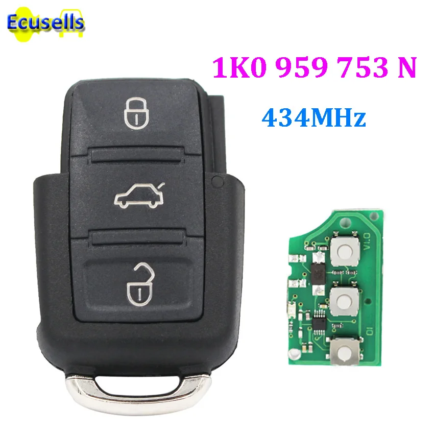 1K0 959 753 N новый 3 кнопки 434 МГц флип ключ дистанционного FOB для VW Bora Golf Tiguan Jetta сиденья