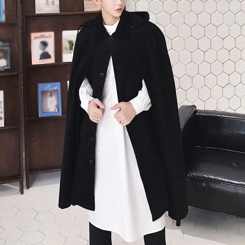 Fashion Casual New Men's Capes Woolen Coat Male Solid Comfortable Winter Hooded Tops Hot Sale Bat Sleeve Cloak Poncho S-5XL 2021