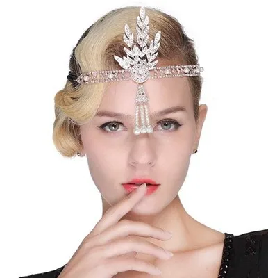 FEECOLOR Арт Деко Flapper Вдохновленный лист медальон Хрустальная повязка для танцев