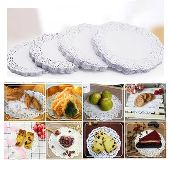 

100pcs Round Paper Lace Doilies Cake Place Mat 4.5/5.5/6.5/7.5 in Party Wedding Gift Decoration Disposable Party Tableware