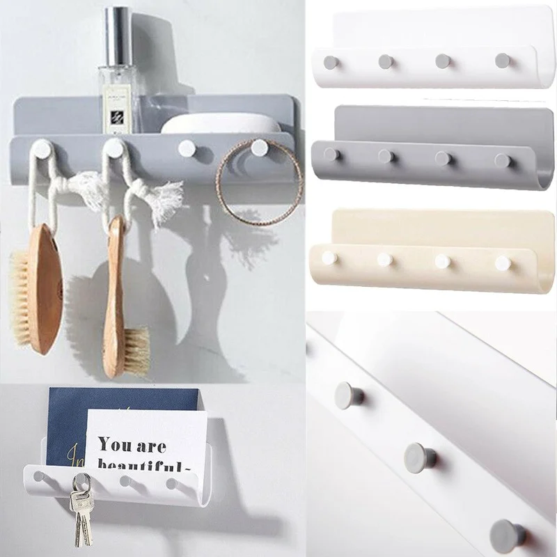 Key Rack Holder Wall-Mounted 4 Hooks Hanger Organizer Letter Mail Home Shelf 