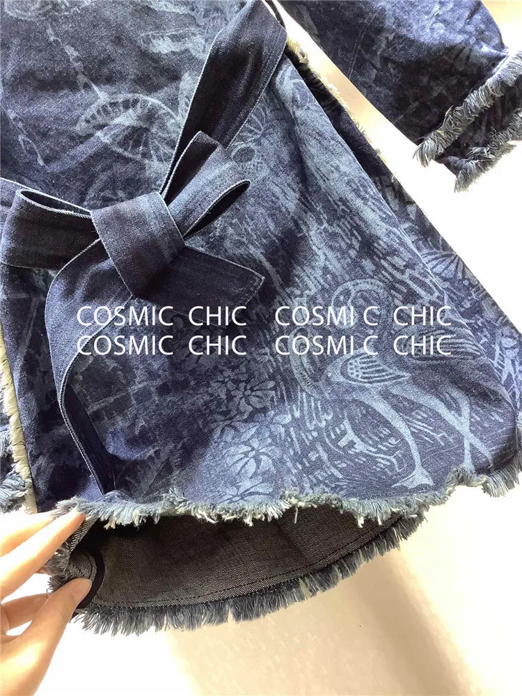 Cosmicchic Осень Зима Женское повседневное модное джинсовое платье с длинным рукавом с принтом Ковбойское короткое платье с капюшоном богемные вечерние платья