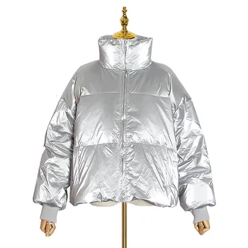 

TWOTWINSTYLE Casual Appliques Women's Cotton Coat Turtleneck Long Sleeve Loose Ruched Parkas For Female 2019 Fashion Clothes New