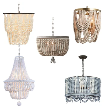 

Vintage/retro/white wood chandelier lighting large/wooden/bead chandelier for bedroom/kitchen/kids/living room suspended light