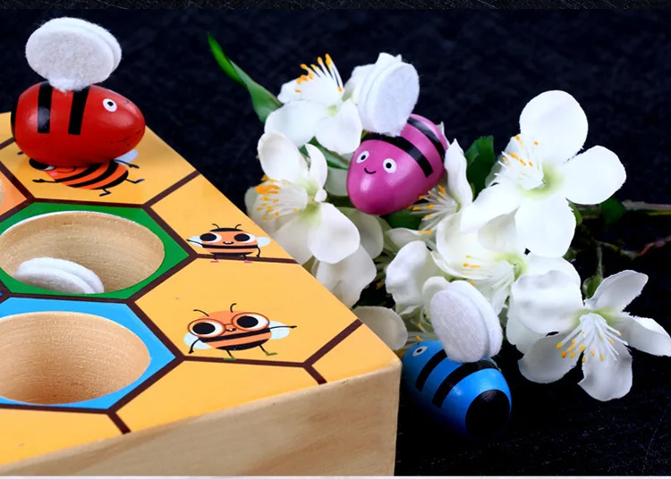 Hot Wooden Leaning Educatinal Toys Children Montessori Early Education Beehive Game Childhood Color Cognitive Clip Small Bee Toy