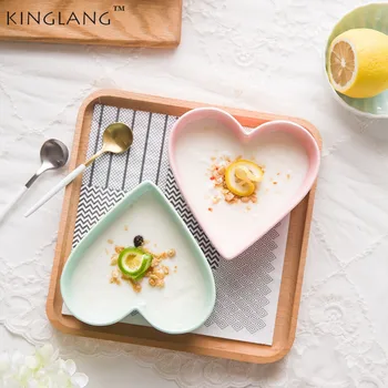 

KINGLANG Ceramic Baking bowl Pudding Bowl Home Dessert Tableware Yogurt Bowl Heart Shape Pink Color Bowl