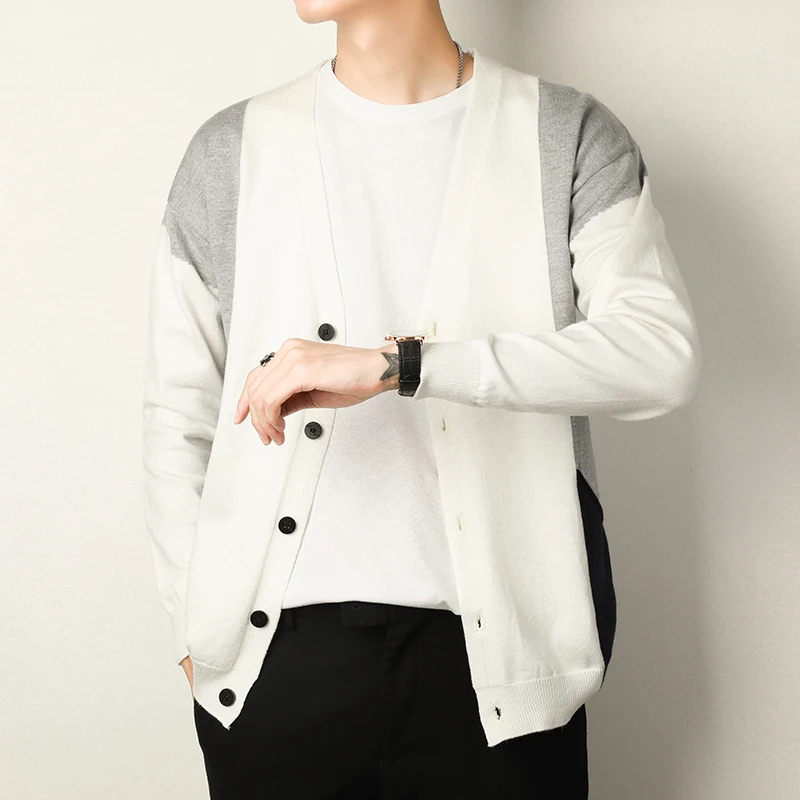 Autumn Winter New Cardigan Men Fashion 2020 V Neck Sweater Men Streetwear Single Breasted Spliced Color Loose Casual Men Coats Autumn Winter New Cardigan Men Fashion 2020 V Neck Sweater Men Streetwear Single Breasted Spliced Color Loose Casual Men Coats