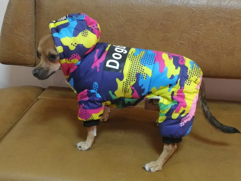 Одежда для собак, зимняя теплая ветрозащитная куртка для собак, утолщенная Одежда для собак, костюм, комбинезон с капюшоном, куртка, товары для домашних животных