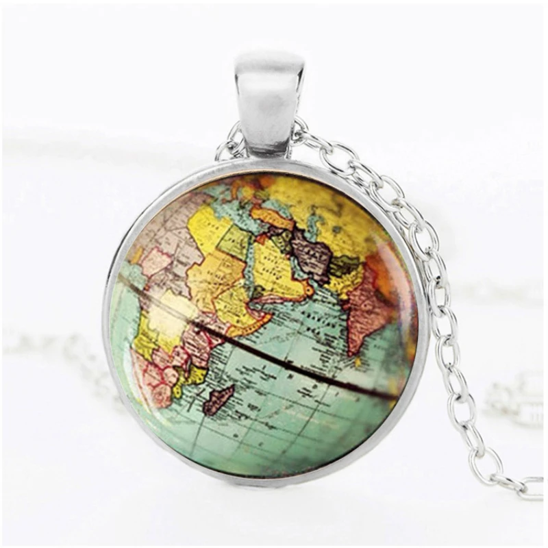 

Vintage Earth World Map Pendant Necklaces DIY Globe Dome Glass Chain Jewelry New York Map Handmade Statement Necklace