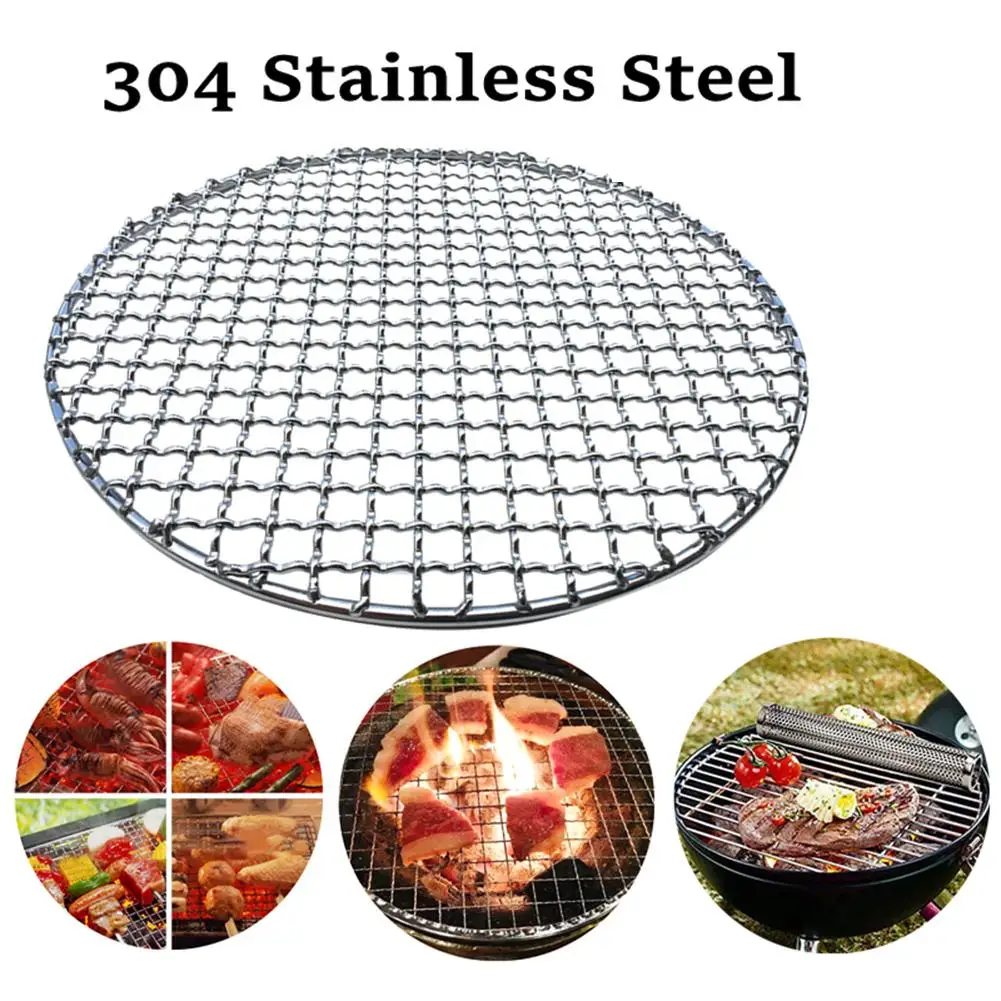 Round Stainless Steel BBQ Grill Roast Mesh Net grill basket stainless steel mesh filter Non-stick Barbecue Baking Pan BBQ Accessories 15cm-38cm