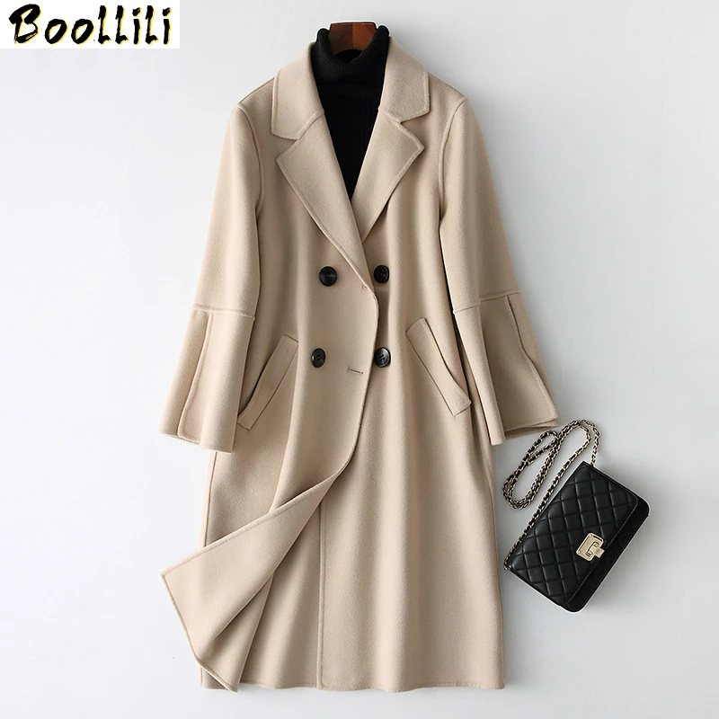 

Boollili 2020 Elegants Wool Coats Winter Women Double Breasted Wool Female Jacket Pockets chaquetas invierno mujer