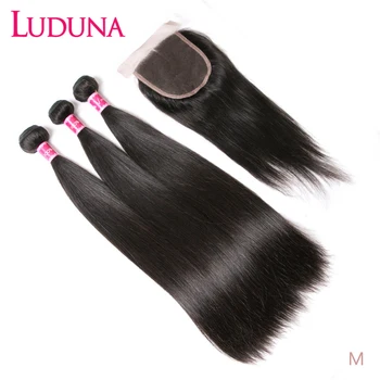 

Luduna human Hair Bundles With Closure Straight Hair Bundles With Frontal Remy extensions for black woman