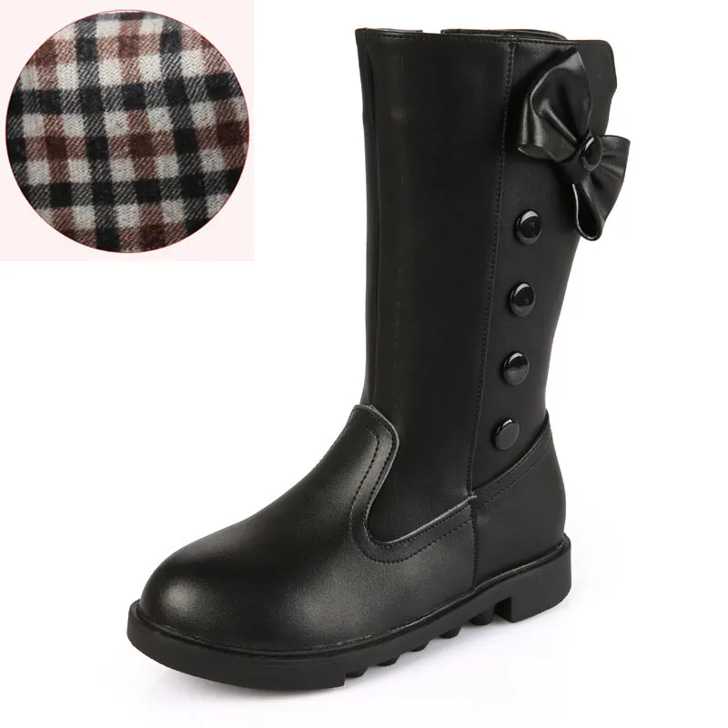 Детская зимняя обувь с бантом, платье-пачка для девочек; Botas; из натуральной кожи; сапоги до колена на резиновой подошве; сапоги "Принцесса" детская красная - Цвет: Темно-серый