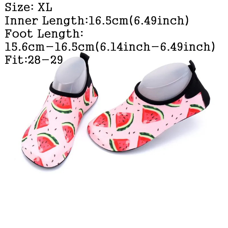 Водонепроницаемая обувь для купания для детей ясельного возраста быстросохнущие носки без шнуровки с милым цветным принтом «фрукты арбуза» и нескользящей подошвой - Цвет: Pink-XL Fit-28-29