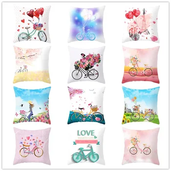 

Flowers bicycle Valentine Decorative Pillow Cushion Covers Pillowcase Cushions for Sofa Polyester Pillowcover cuscini decorativi