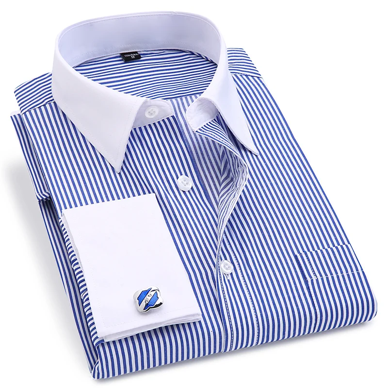 Goede Franse Manchet mannen Jurk Met Lange Mouwen Hoge Kwaliteit Regular Fit Mannelijke Sociale Wedding Party Manchetknopen Shirt Plus Size 5XL 6XL