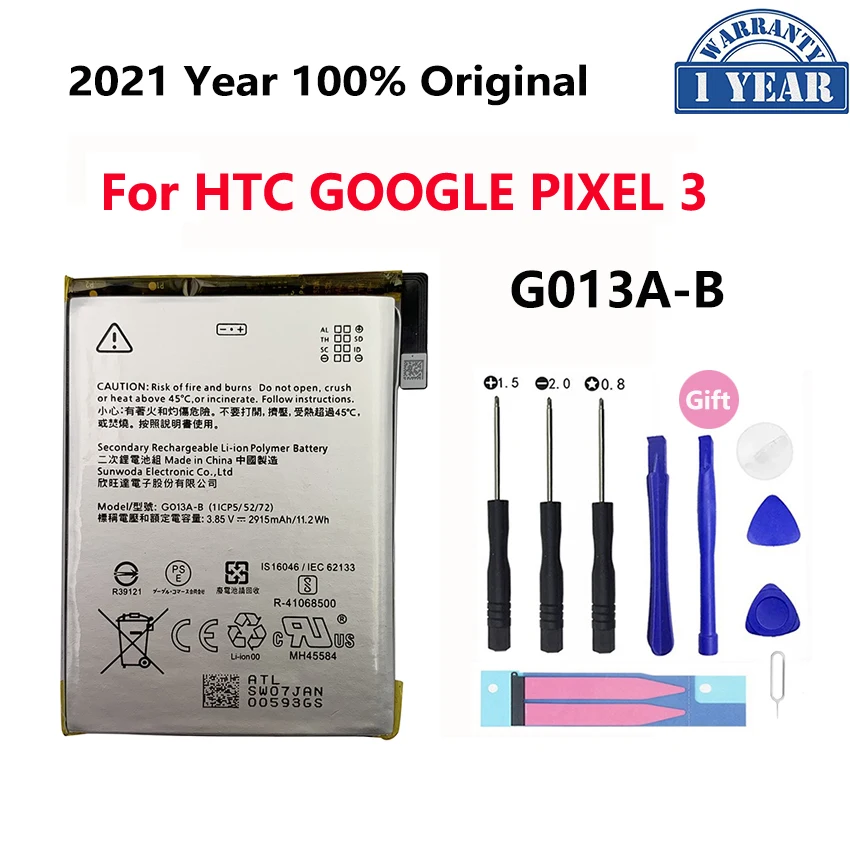100% Оригинальный аккумулятор 2915 мАч G013A-B для HTC GOOGLE Pixel 3 G013B G013A Высококачественная