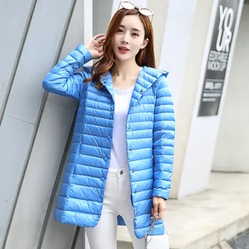 

Womens Spring Autumn Jackets Midi Long Style Fashion Ladies Slim Hooded Coats Warm Duck Down Female Overcoat Factory Outlets 4XL