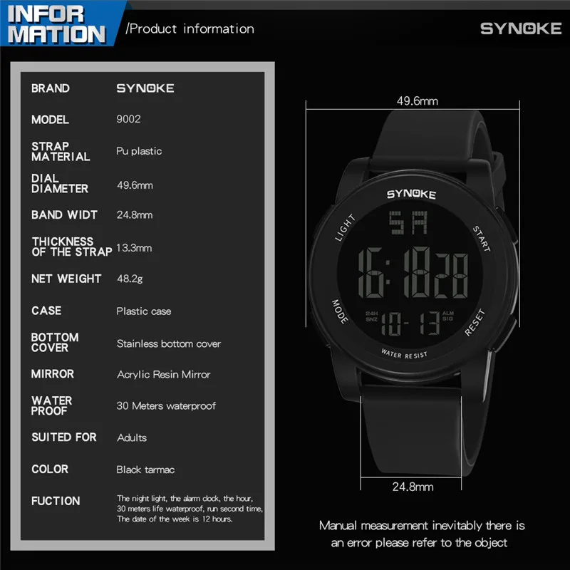SYNOKE модные спортивные Брендовые мужские цифровые часы с силиконовым ремешком и пряжкой, водонепроницаемые мужские наручные часы montre homme