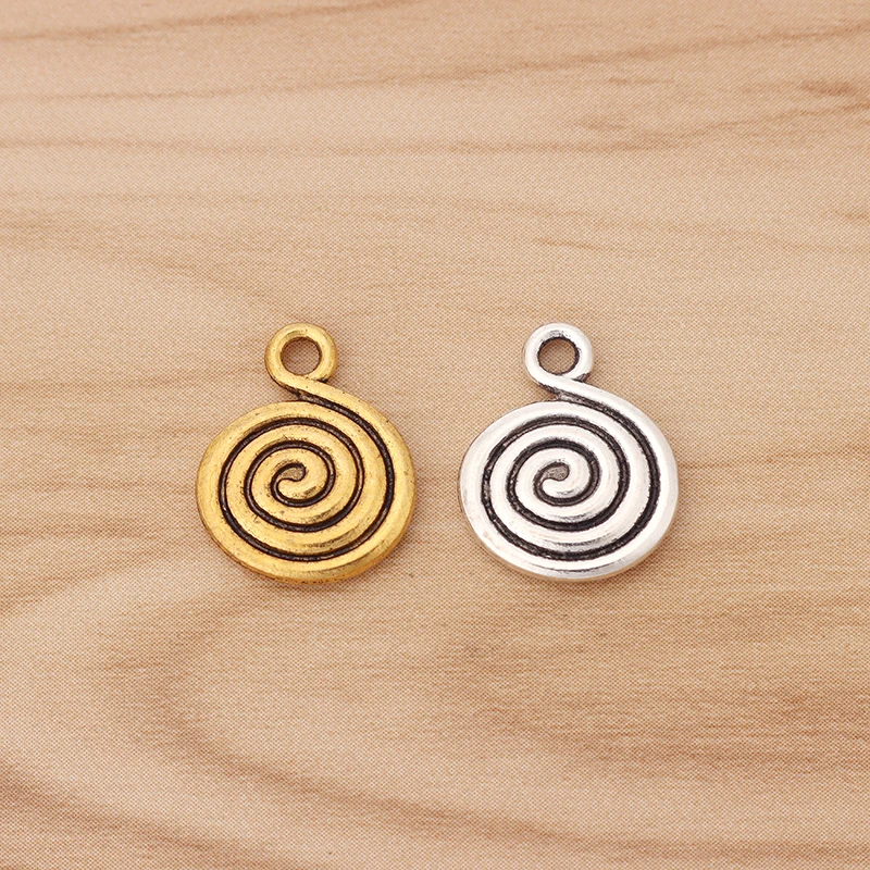 

20 Pieces Tibetan Silver/Gold Color Spiral Swirl Vortex Round Charms Pendants for DIY Necklace Bracelet Jewellery Making 17x14mm